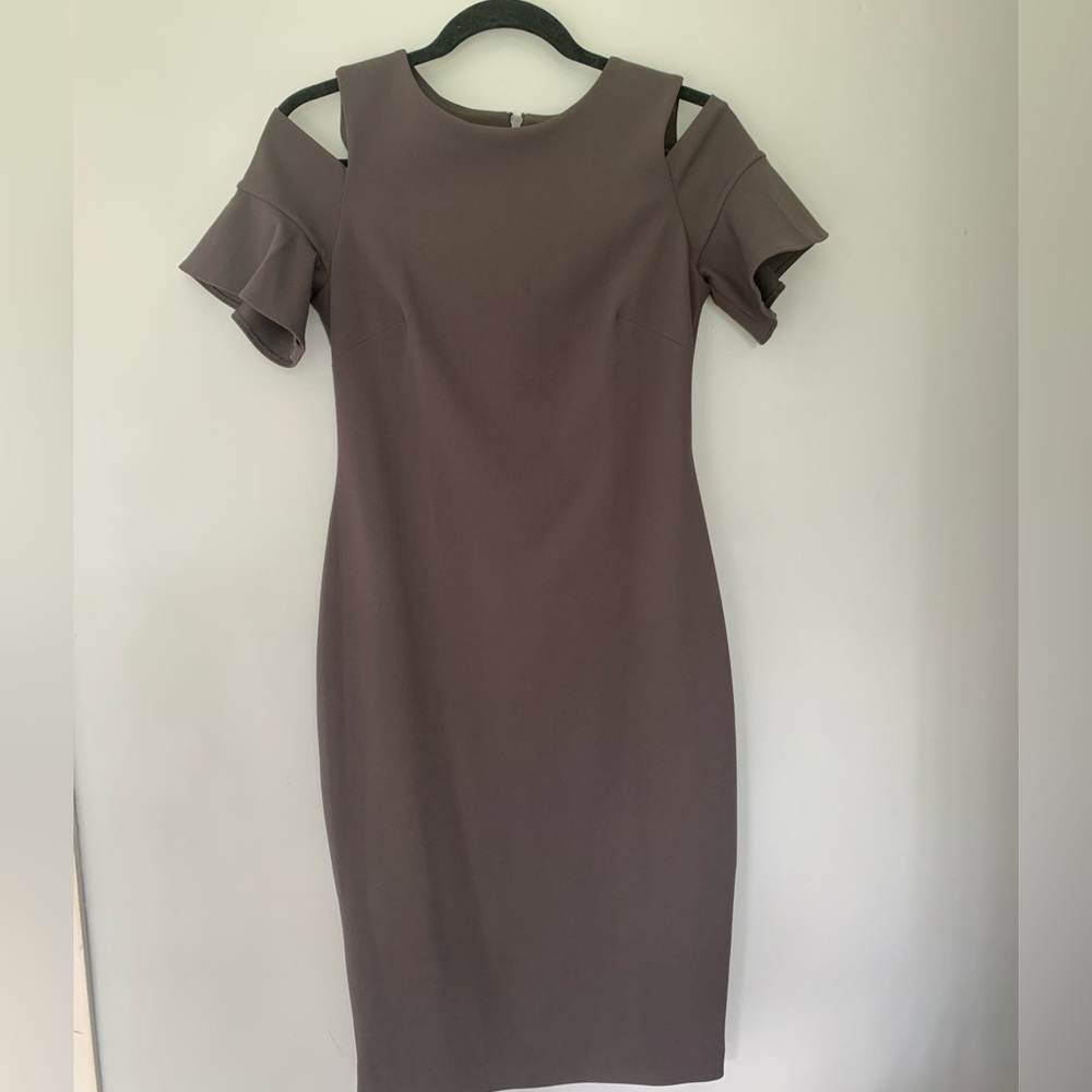 Calvin Klein off the shoulder work dress in dark gray size 4